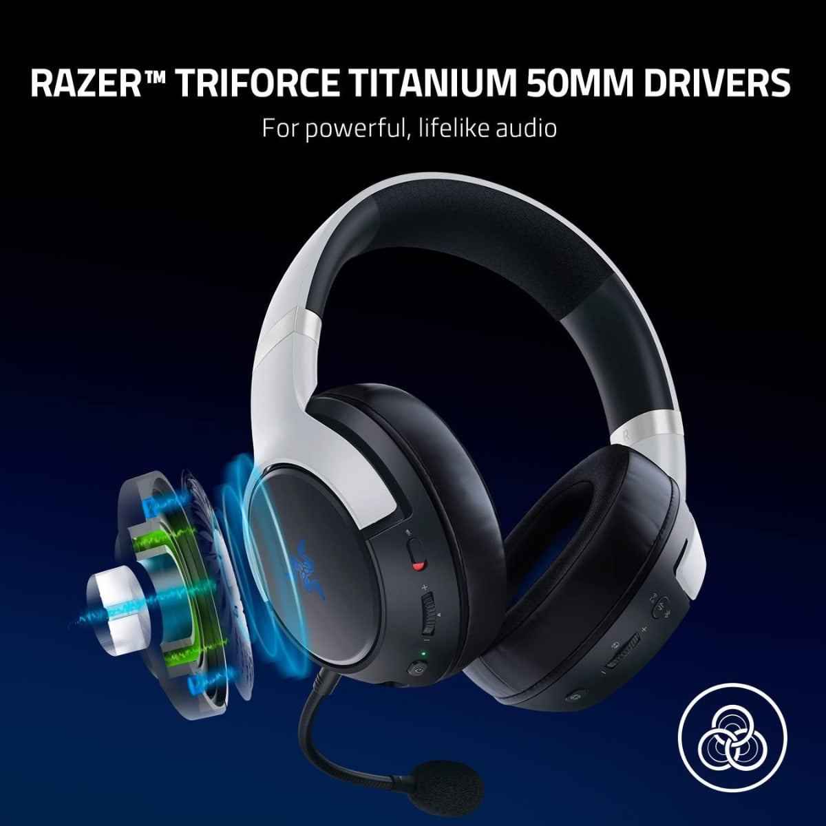 Razer Kaira Pro for PlayStation Dual Wireless Headset White/Black RZ04-04030100-R3M1, For PS5, With Haptics, 50mm Drivers Diameter, 20 Hz – 20 kHz Frequency Response, 108 dB Sensitivity,