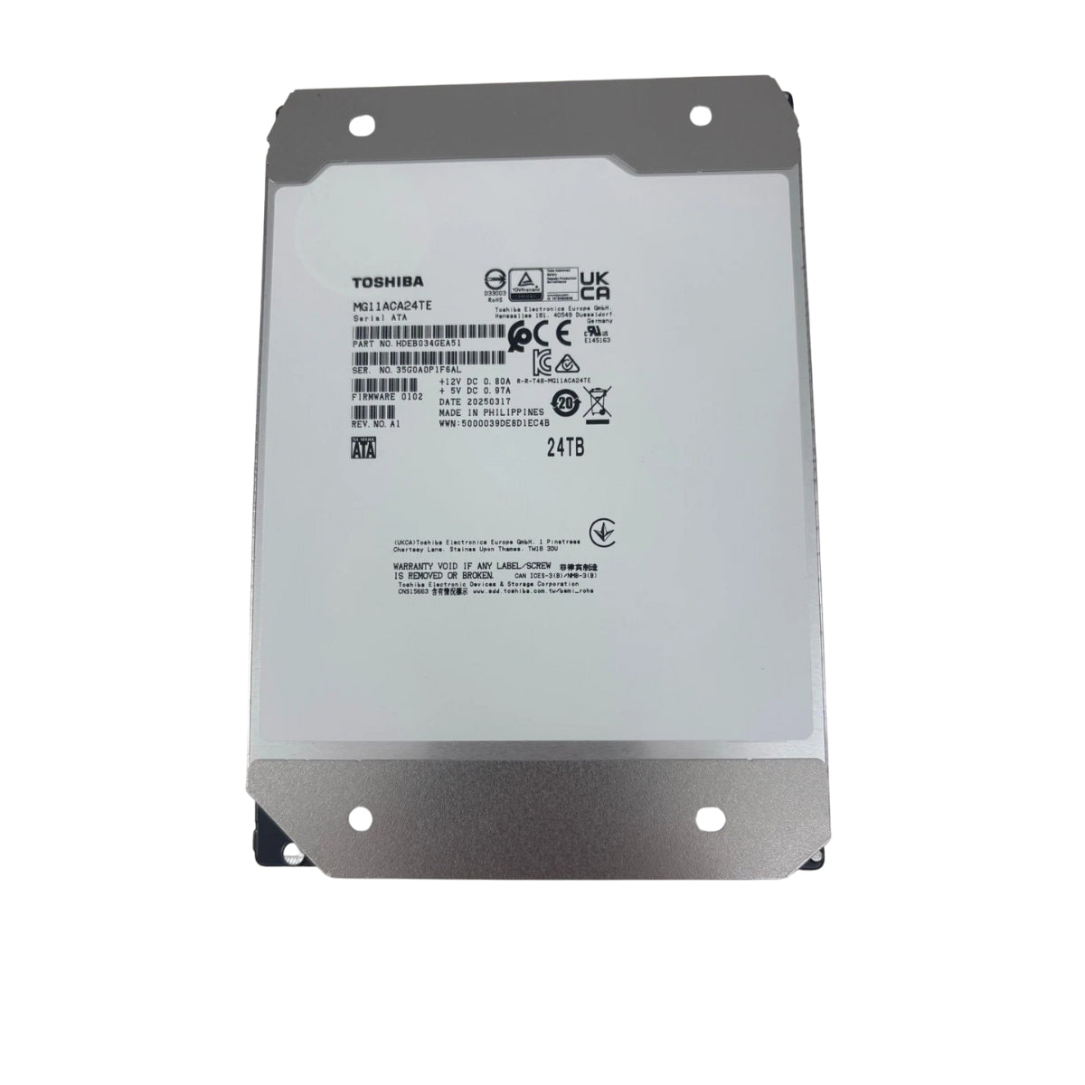 Toshiba MG11ACA24TE 24TB Enterprise HDD – 3.5" SATA 6Gb/s, 7200RPM, 1GB Cache, Helium-Sealed, Internal Hard Drive