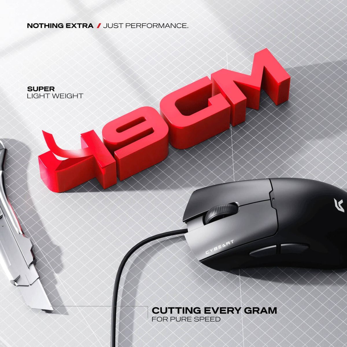 Cybeart Ghost Wired Gaming Mouse – 1000Hz, 49g Ultra-Light, RGB, 12,800 DPI (Black | MC-GHOST-CYB01)