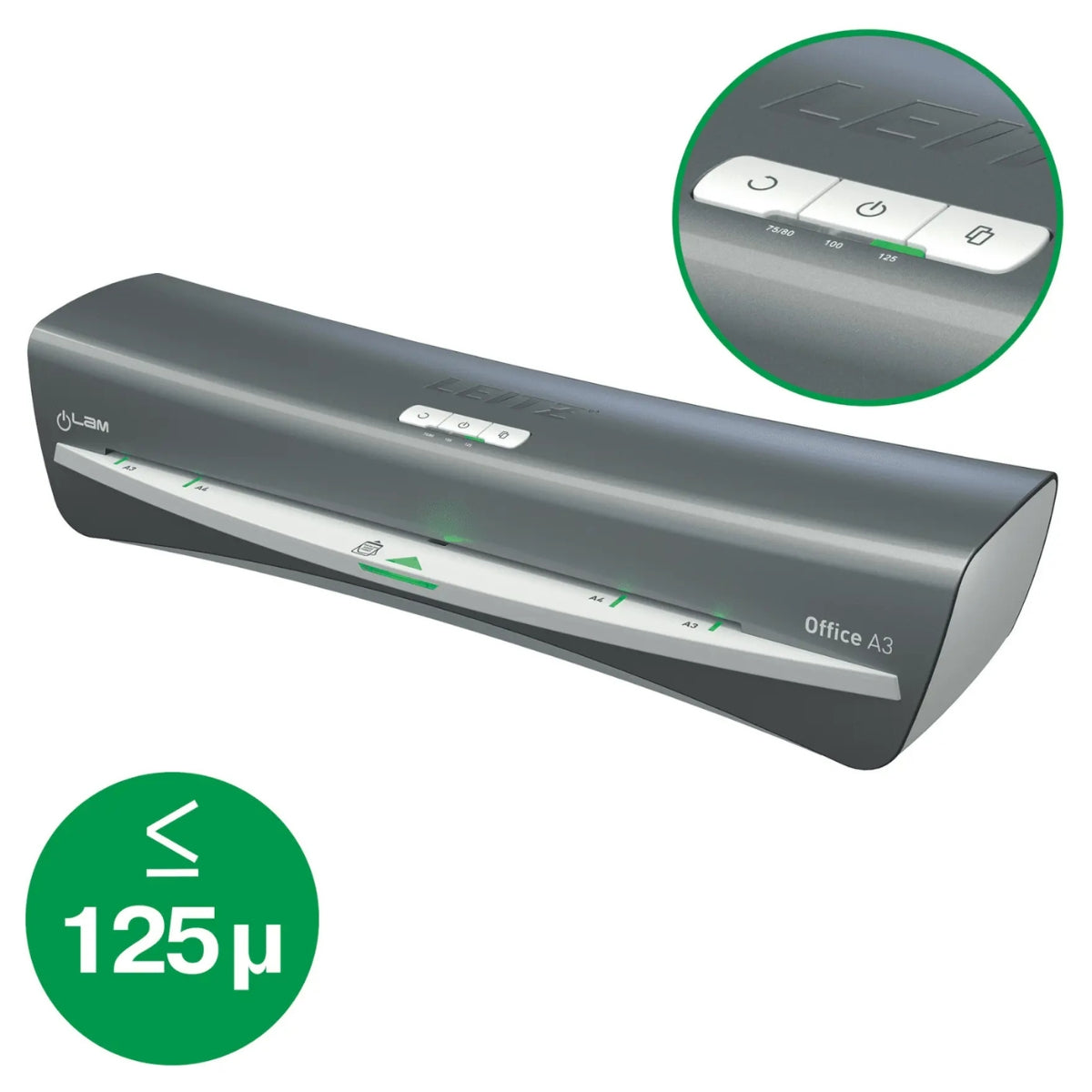 Leitz iLam Office A3 Laminator – Fast Warm-Up, 80–125 Microns, High-Speed Performance, Silver/White | LE72531084