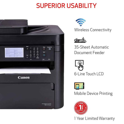 Canon imageCLASS MF275dw Wireless All-In-One Monochrome Laser Printer – Print, Scan, Copy, Fax, 29 ppm, Duplex Printing, WiFi, 35-Sheet ADF, Black | 5621C004