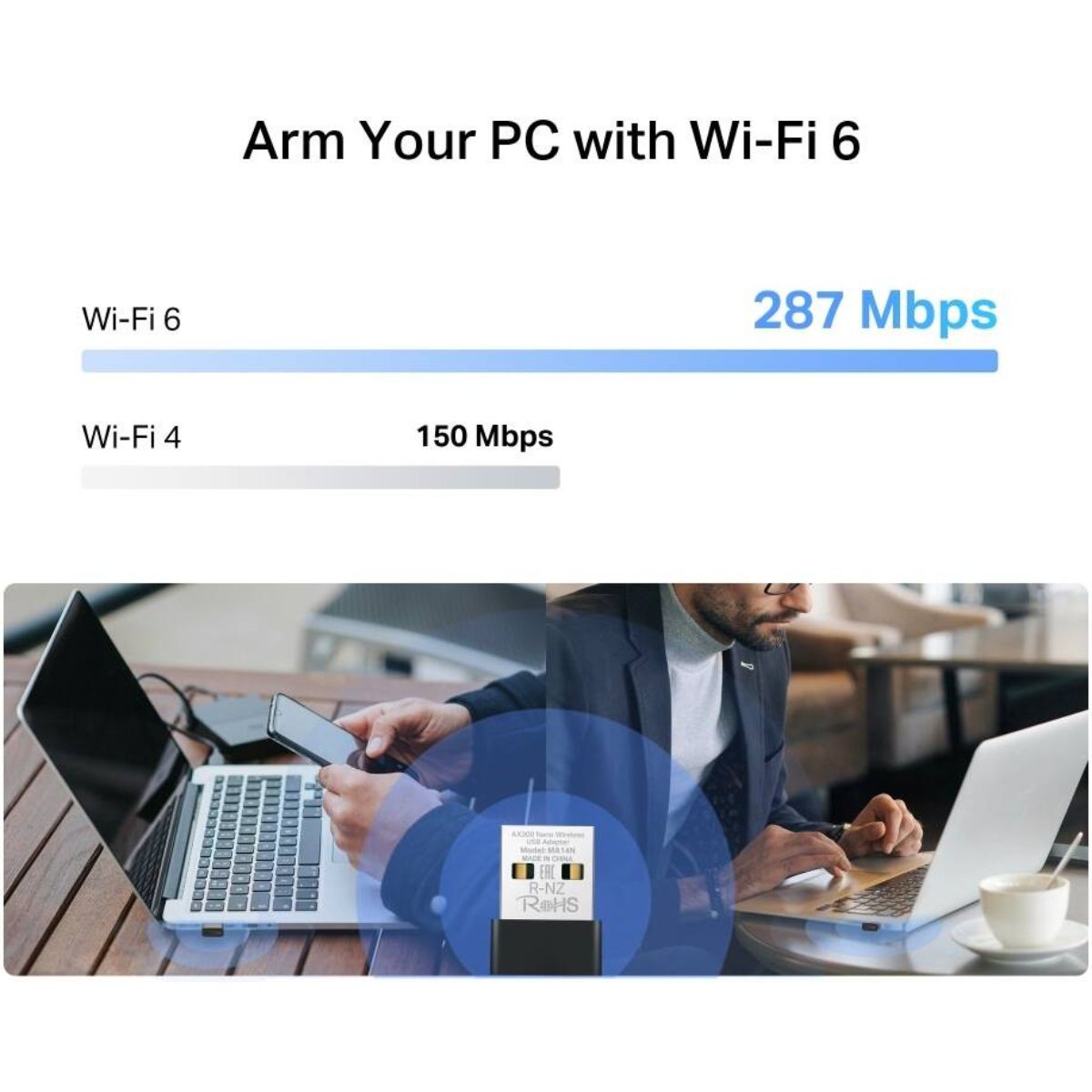 MERCUSYS MA14N AX300 Nano Wi-Fi 6 USB Adapter | 287 Mbps 2.4 GHz | USB 2.0 | MU-MIMO | Windows & Linux