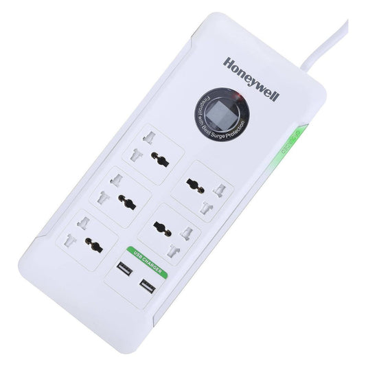 Honeywell Surge Protector - 5 Universal Sockets, 2 USB Ports, 1.5 Meter Cord, White