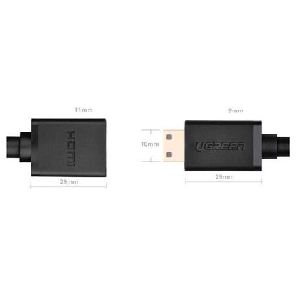 UGREEN 20137 Mini HDMI Male to HDMI Female Cable Adapter | 22cm | 4K @ 60Hz | 10Gbps | 3D | Audio-Video Sync | Black