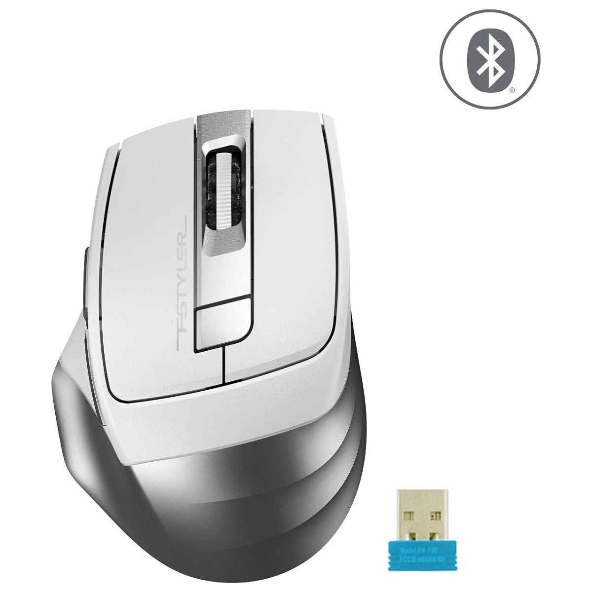 A4Tech Fstyler FB35 Wireless Bluetooth Mouse – Dual Mode (Bluetooth + 2.4G), Multi-Device, Ergonomic (Icy White)