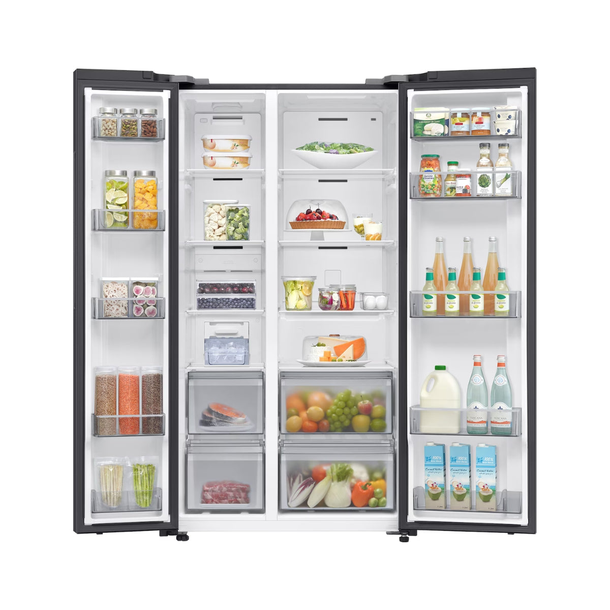 Samsung  RS90F Basic 655 Liters Bespoke AI Side-by-Side Refrigerator RS70F65Q1FAE Black Doi Color with AI Energy Mode, Water Dispenser, Inox, Digital Inverter,
