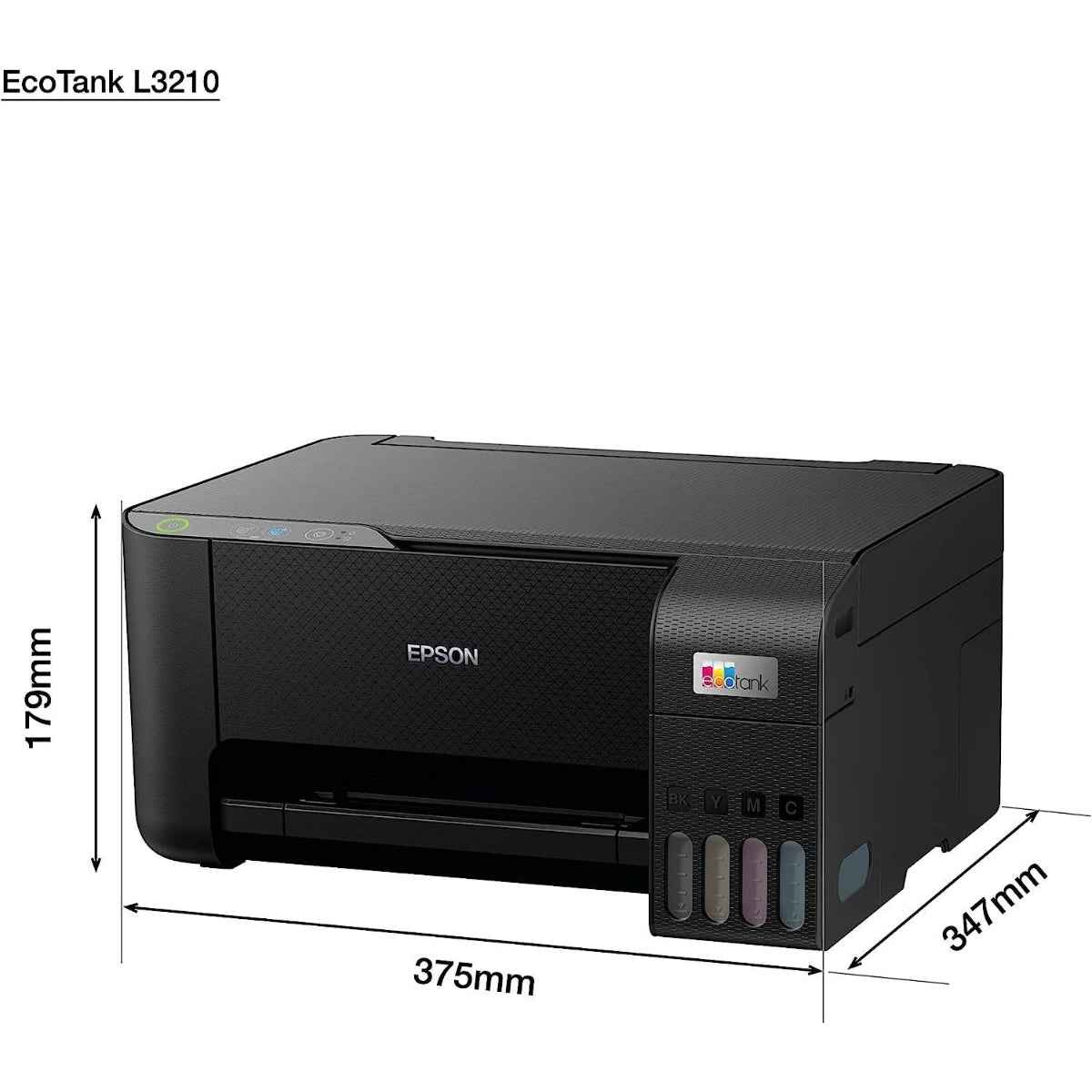 Epson EcoTank L3210 A4 All-in-One Ink Tank Printer, 5760 x 1440 dpi Resolution, Print/Scan/Copy, Up to 33.0 ppm Print Speed, 180 x 1 Nozzles, Spill Free, Error Free Refilling, USB, Black | C11CJ68405