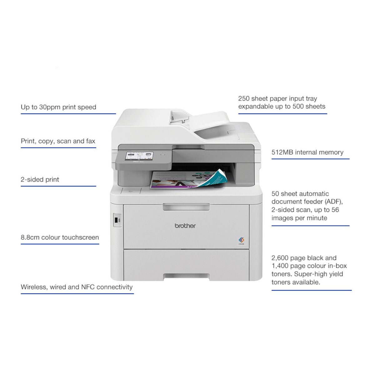 Brother MFC-L8390CDW Color Laser Printer, Up to 30/31 PPM Print Speed, Up To 1200 1200 DPI, Automatic 2-Sided (Duplex) Print & Scan, Up to 530 Sheets, Wireless & Wi-Fi Direct | MFC-L8390CDW