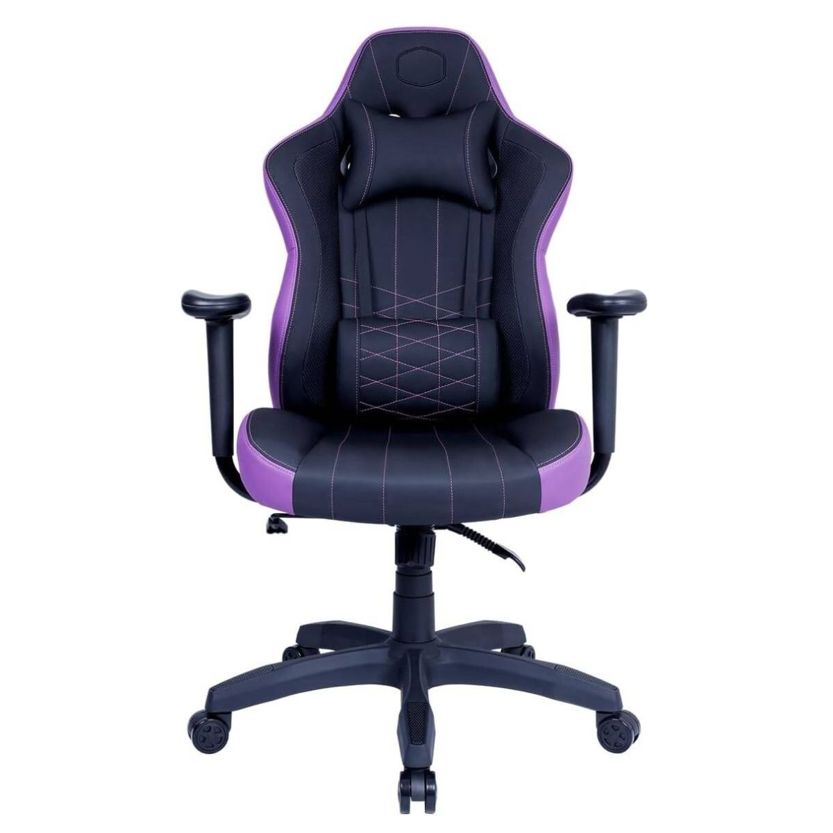 Cooler Master Caliber E1 Series Gaming Chair | Fixed Armrest | Ergonomic Headrest &amp; Lumbar Support | 90°–135° Recline | Perforated PU | High Density Foam | Black, Purple | CMI-GCE1-BK, CMI-GCE1-PR