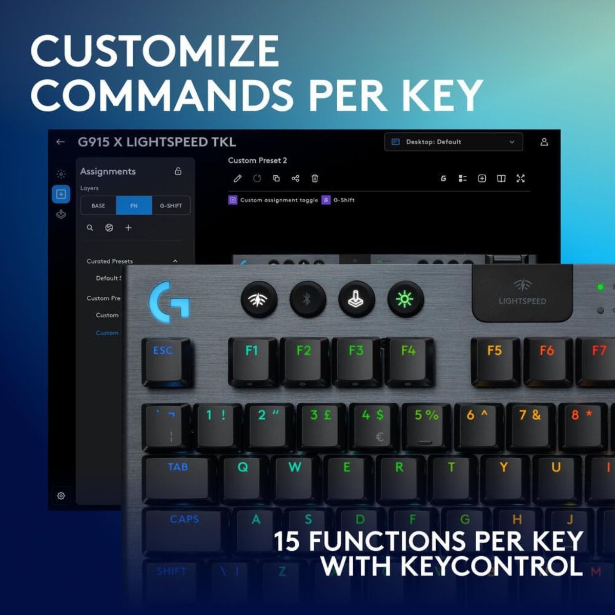 Logitech G915 TKL Tenkeyless LIGHTSPEED Wireless RGB Mechanical Gaming Keyboard – Clicky, No Numpad, Model 920-009537