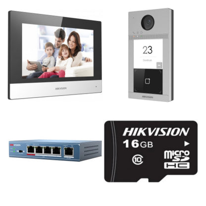 Hikvision DS-KIS604-P(C) IP Video Intercom Kit, Standard PoE, Noise Suppression & Echo Cancellation, WiFi & Ethernet, Config Remotely Via Web, TF Card Storage, 2-Way Audio Communication, Gray