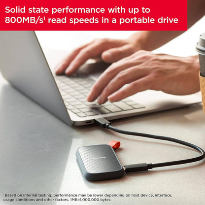 SanDisk SDSSDE30 Portable SSD, USB-C 3.2 Gen 2 Interface, Up to 800 MB/s Transfer Speed