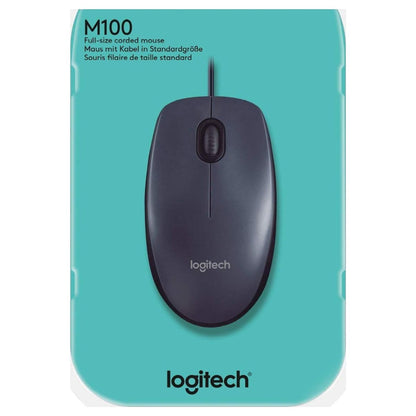 Logitech M100 Wired USB Mouse | Smooth Cursor Control | Plug & Play | No Software Setup |  Black, White | 910-005003,  910-001603 / 910-006764