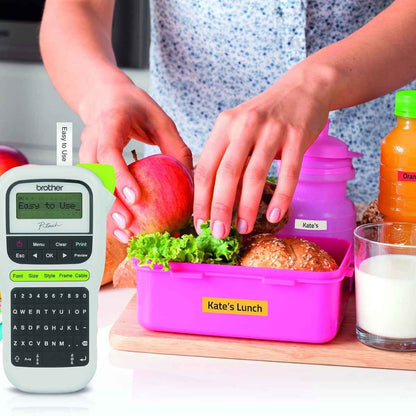 Brother PT-H110 Handheld Label Printer with Graphical Display, Up to 120mm TZe Tape, 20mm / sec Print Speed, ENG, ARB, Farsi QWERTY K/B, 3 Fonts & 250 Symbols, One-Touch Keys, ‎Black-White | PTH110