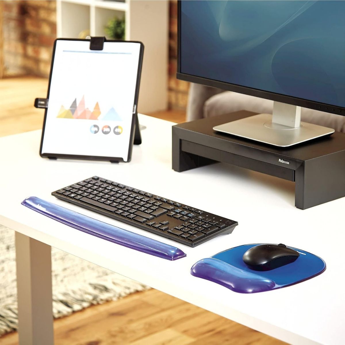 Fellowes Crystals Gel Mouse Pad with Wrist Support | Ergonomic Gel Wrist Rest | Non-Skid Base | Optical & Laser Mouse Compatible | Blue | 91141