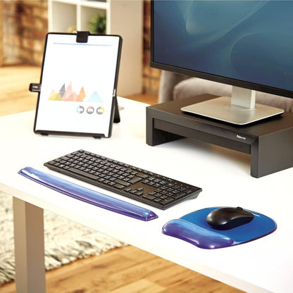 Fellowes Crystals Gel Mouse Pad with Wrist Support | Ergonomic Gel Wrist Rest | Non-Skid Base | Optical & Laser Mouse Compatible | Blue | 91141