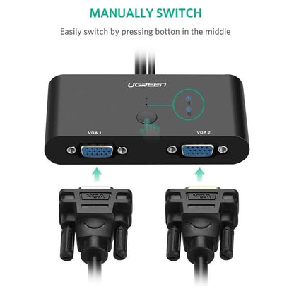 UGREEN VGA 2-in-1-Out Switch 2-Port Audio Video Switcher | 1920×1080 @ 60Hz | Manual Switch Button | Black | 30711