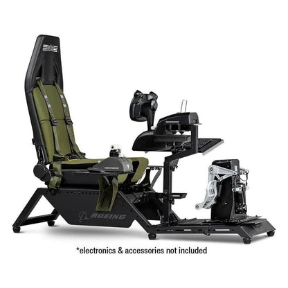Next Level Racing Flight Simulator Boeing Military Edition | Dedicated Flight Cockpit | Wide Adjustments | Green Canvas Seat | Black/Green | NLR-S028