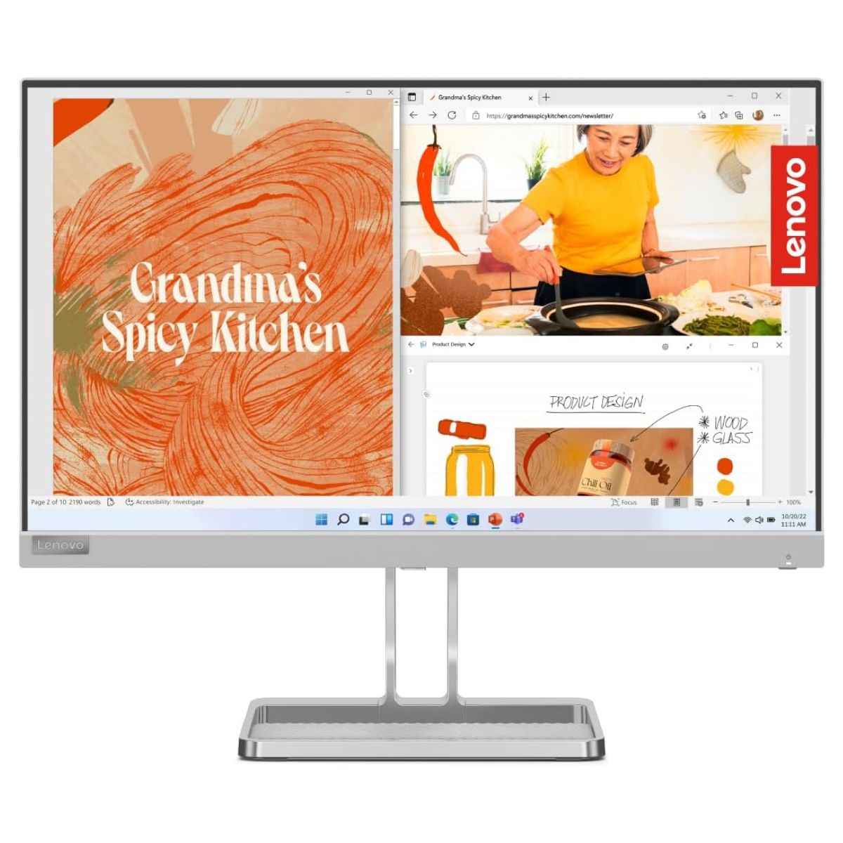 Lenovo FHD IPS Display Monitor, 21.5", 75Hz Refresh Rate, 4ms (Extreme Mode) Response Time, AMD FreeSync Technology, 16.7m Color Support, 16 9 Aspect Ratio, Cloud Grey