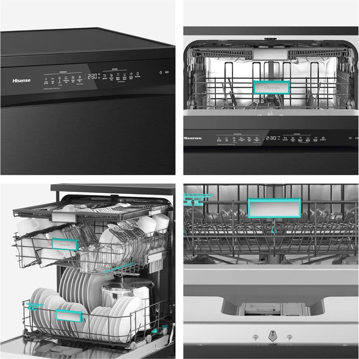 Hisense HS673C90BME Freestanding Dishwasher | 16 Place Settings | WiFi Connectivity | Smart Dry | Three-Level Wash | Inverter Technology | Premium Black