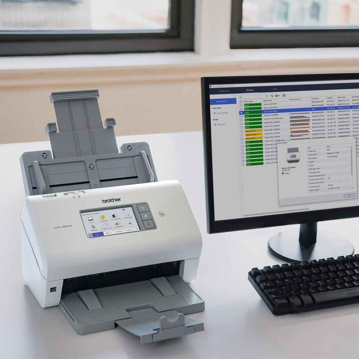 Brother ADS-4900W Professional Desktop Document Scanner, 60ppm Scanning Speed, Up to1200x1200 DPI Resolution, 4.2" Touchscreen, Auto Doc Feeder, USB 3.0, Wi-Fi & Network | 5WDE0A00173