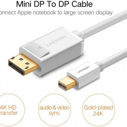 UGREEN 10477 Mini DisplayPort Male to DisplayPort Male Converter Cable | 8.64Gbps | 2560×1600 @ 60Hz | Gold-Plated | 1.5M | Black