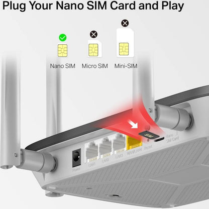 MERCUSYS MB135-4G AC1200 4G LTE Router | 150 Mbps Cat 4 | Dual-Band Wi-Fi 5 | Nano SIM | 4 Fast Ethernet Ports | 4 Antennas