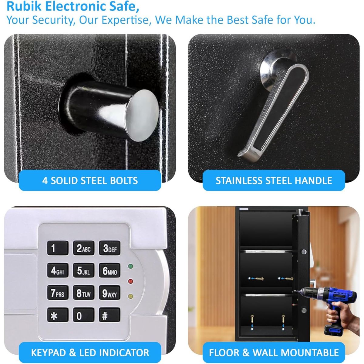 Rubik Safe Box Large with Digital Keypad and Key Lock, Security Locker for Money Files folder Documents Jewelry Home Office RB75EG (Size 75x40x40cm) Black
