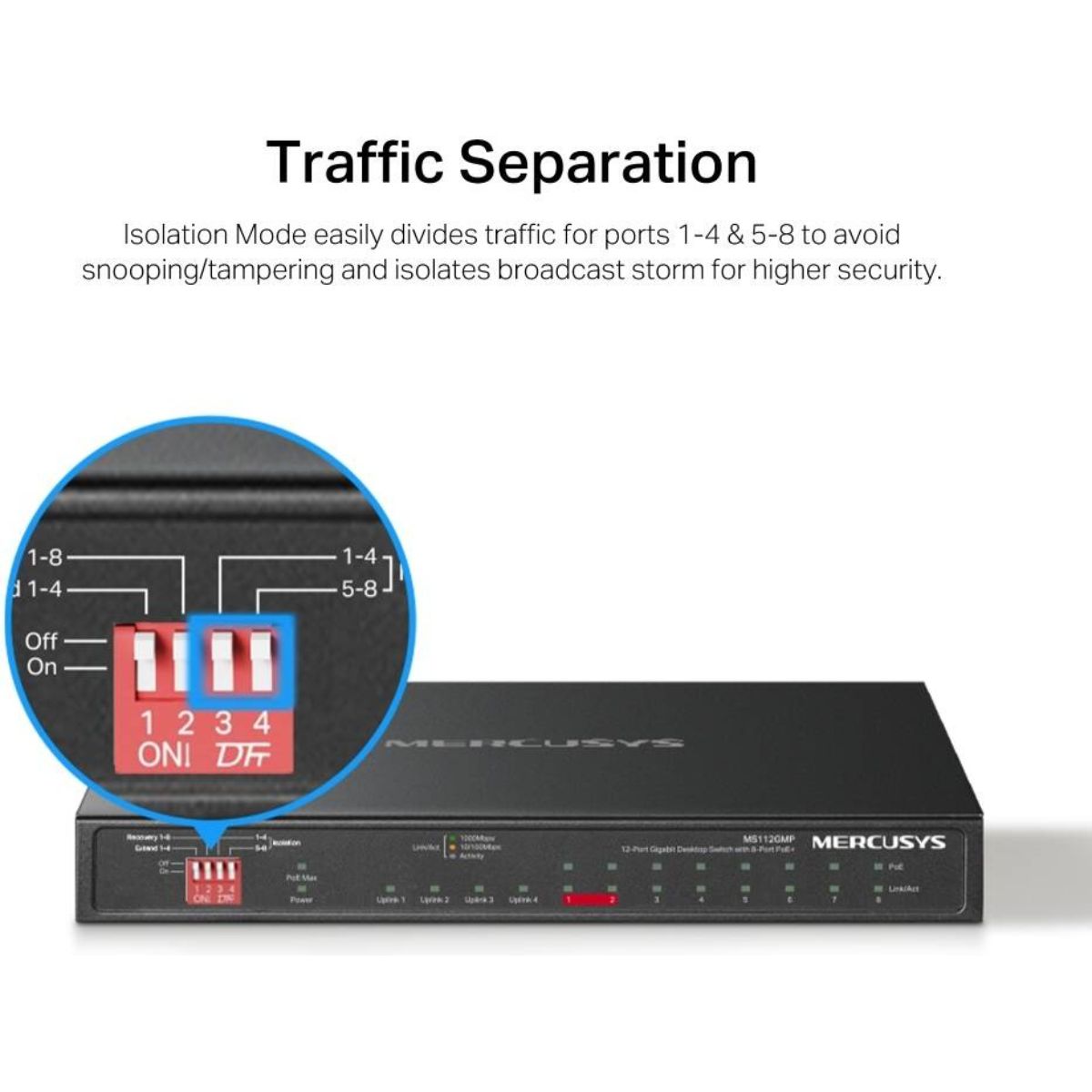 MERCUSYS MS112GMP 12-Port Gigabit PoE+ Desktop Switch | 8 PoE+ Ports | 110W Power Budget | 2 Gigabit RJ45 Ports | 2 SFP Slots | 802.3af/at