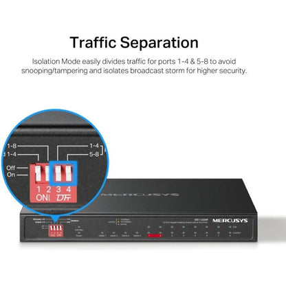MERCUSYS MS112GMP 12-Port Gigabit PoE+ Desktop Switch | 8 PoE+ Ports | 110W Power Budget | 2 Gigabit RJ45 Ports | 2 SFP Slots | 802.3af/at