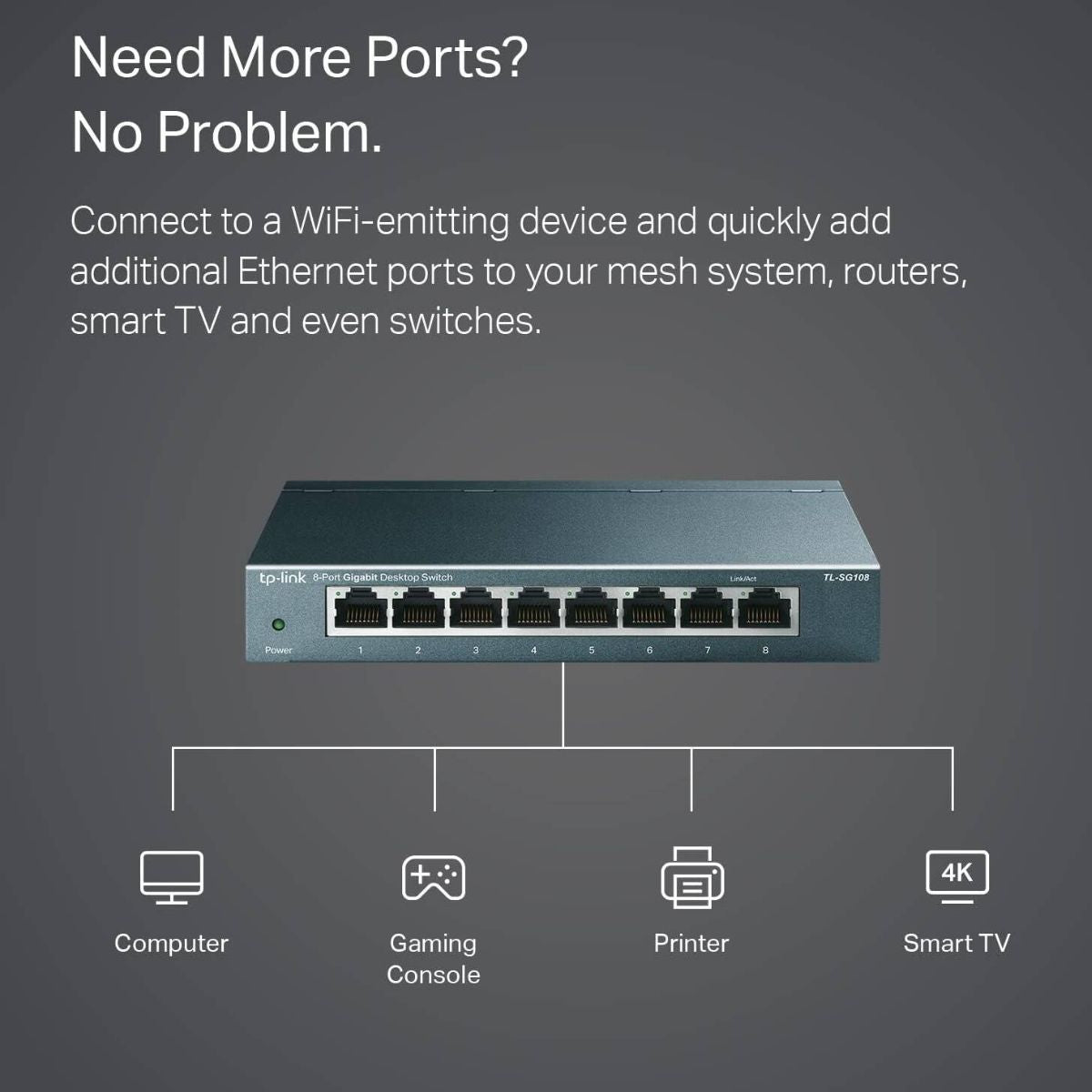 TP-Link TL-SG108 8-Port Gigabit Desktop Switch | 10/100/1000Mbps Ethernet Ports | 16Gbps Switching Capacity | Energy-Efficient Design | Black