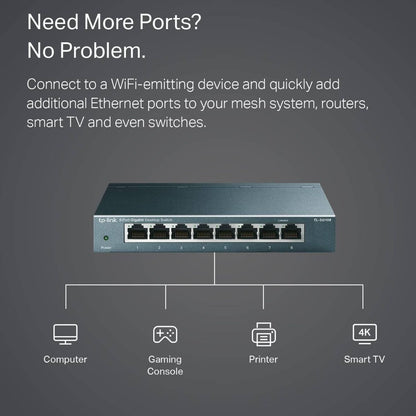 TP-Link TL-SG108 8-Port Gigabit Desktop Switch | 10/100/1000Mbps Ethernet Ports | 16Gbps Switching Capacity | Energy-Efficient Design | Black