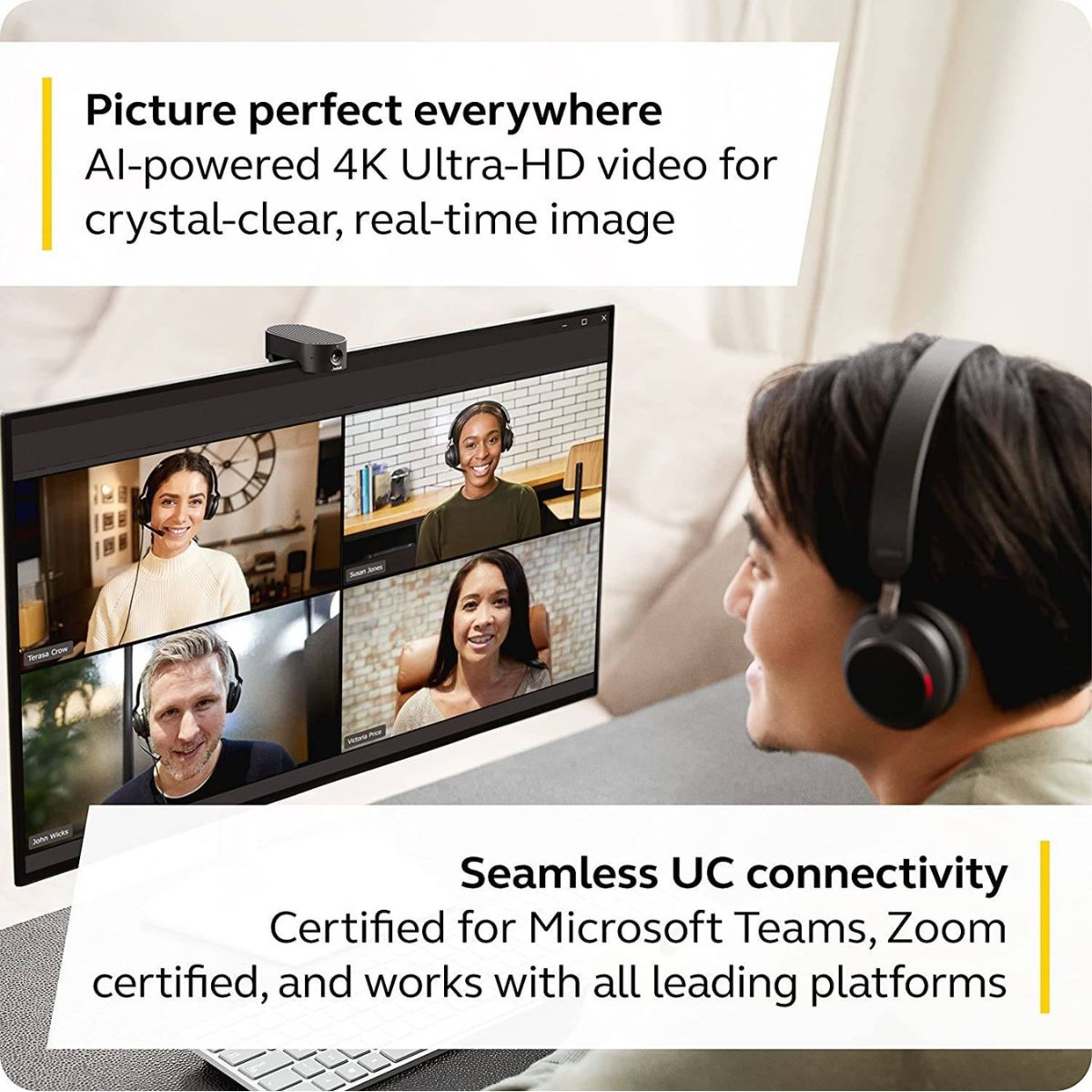 Jabra PanaCast 20 Video Conferencing Camera – 4K Ultra HD, AI Intelligent Zoom, USB-A | 8300-119