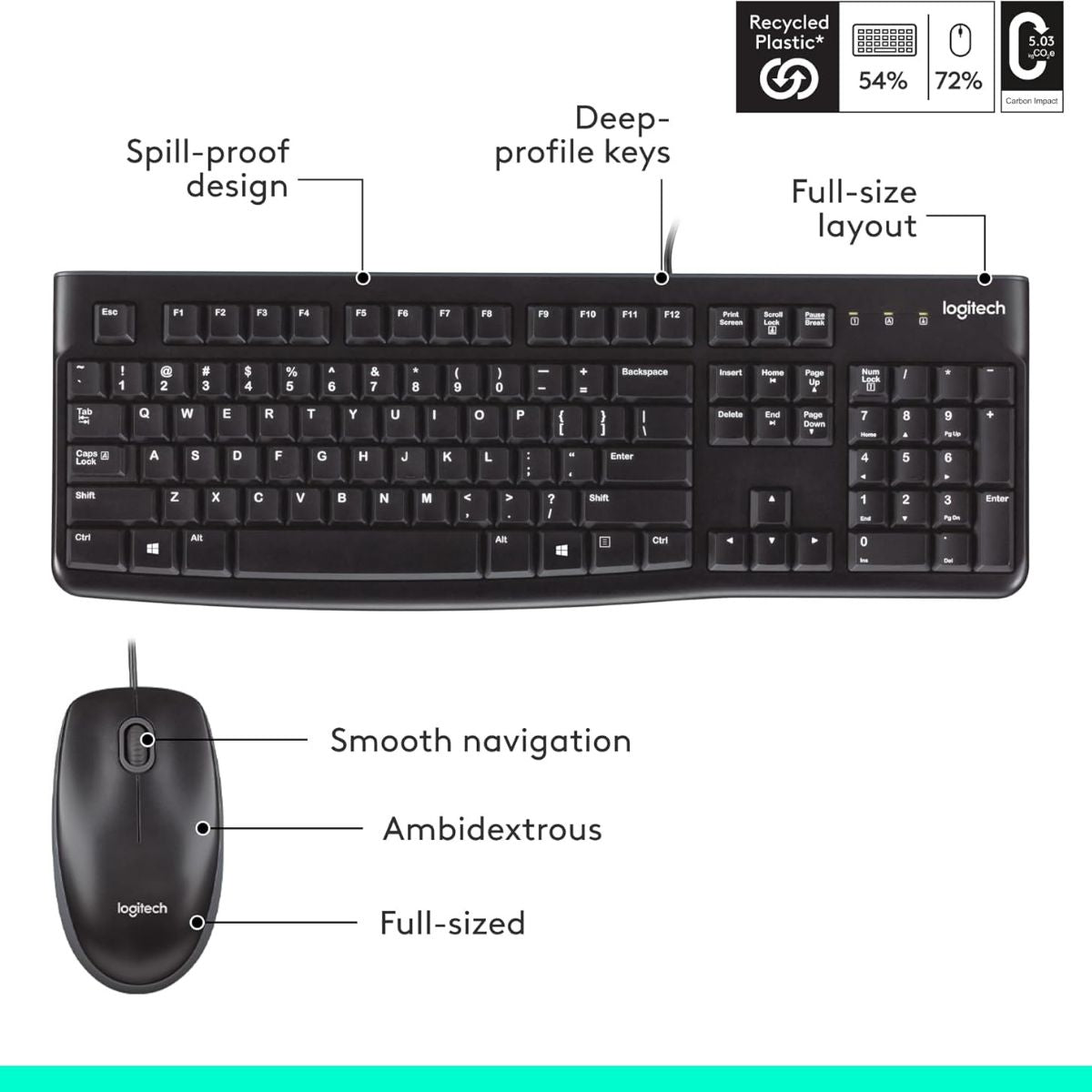 Logitech MK120 Wired Keyboard and Mouse Combo | Full-Size Keyboard | Optical USB Mouse | English/Arabic Layout | Black | 920-002546