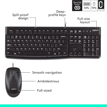 Logitech MK120 Wired Keyboard and Mouse Combo | Full-Size Keyboard | Optical USB Mouse | English/Arabic Layout | Black | 920-002546