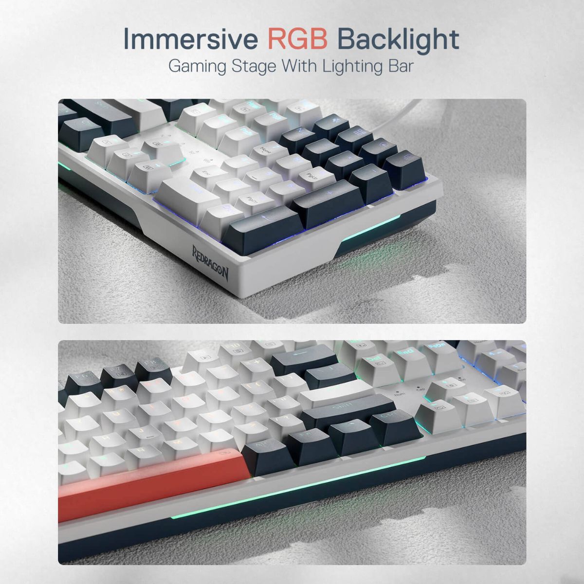 Redragon Trundle K668WBO RGB Full Size Mechanical Gaming Keyboard – 108 Keys, Hot-Swappable Red Switches, RGB, White (English Layout)
