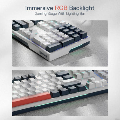 Redragon Trundle K668WBO RGB Full Size Mechanical Gaming Keyboard – 108 Keys, Hot-Swappable Red Switches, RGB, White (English Layout)