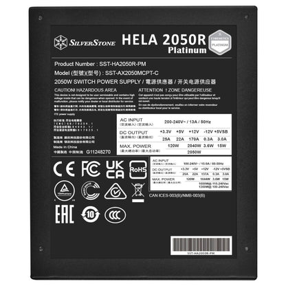 SilverStone HELA 2050R Platinum Fully Modular Power Supply, 2050W Power, Cybenetics Platinum Certified, Active PFC, All Japanese Electrolytic Capacitors, Black