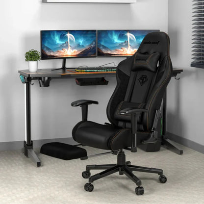 AndaSeat Jungle 2 Series Gaming Chair, Sturdy Retractable Footrest, Ergonomic Design, High-Quality PVC Leather, Lifetime Framework | Black