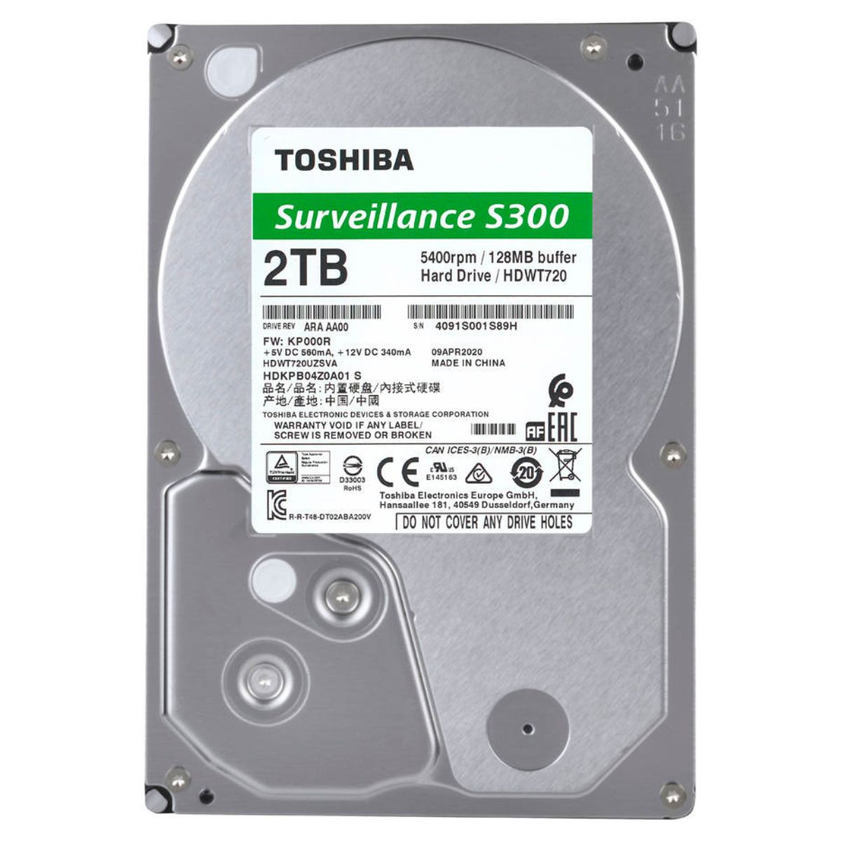 Toshiba S300 Surveillance HDD – 3.5" SATA Internal Hard Drive (2TB / 4TB / 6TB / 8TB) for DVR & NVR 24/7 Recording