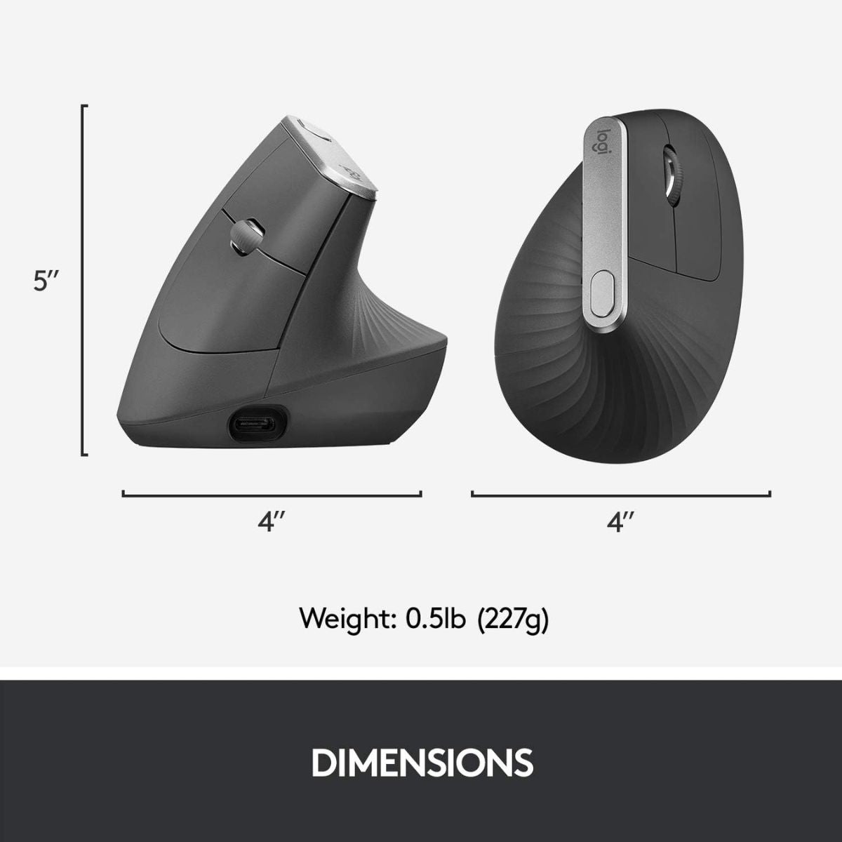 Logitech MX Vertical Advanced Ergonomic Mouse, Wired & Wireless Bluetooth Connectivity, Advanced Optical Tracking, Natural Handshake Position, Black | 910-005448 / 910-005447 (Unit with Box)