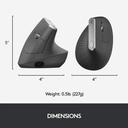 Logitech MX Vertical Advanced Ergonomic Mouse, Wired & Wireless Bluetooth Connectivity, Advanced Optical Tracking, Natural Handshake Position, Black | 910-005448 / 910-005447 (Unit with Box)