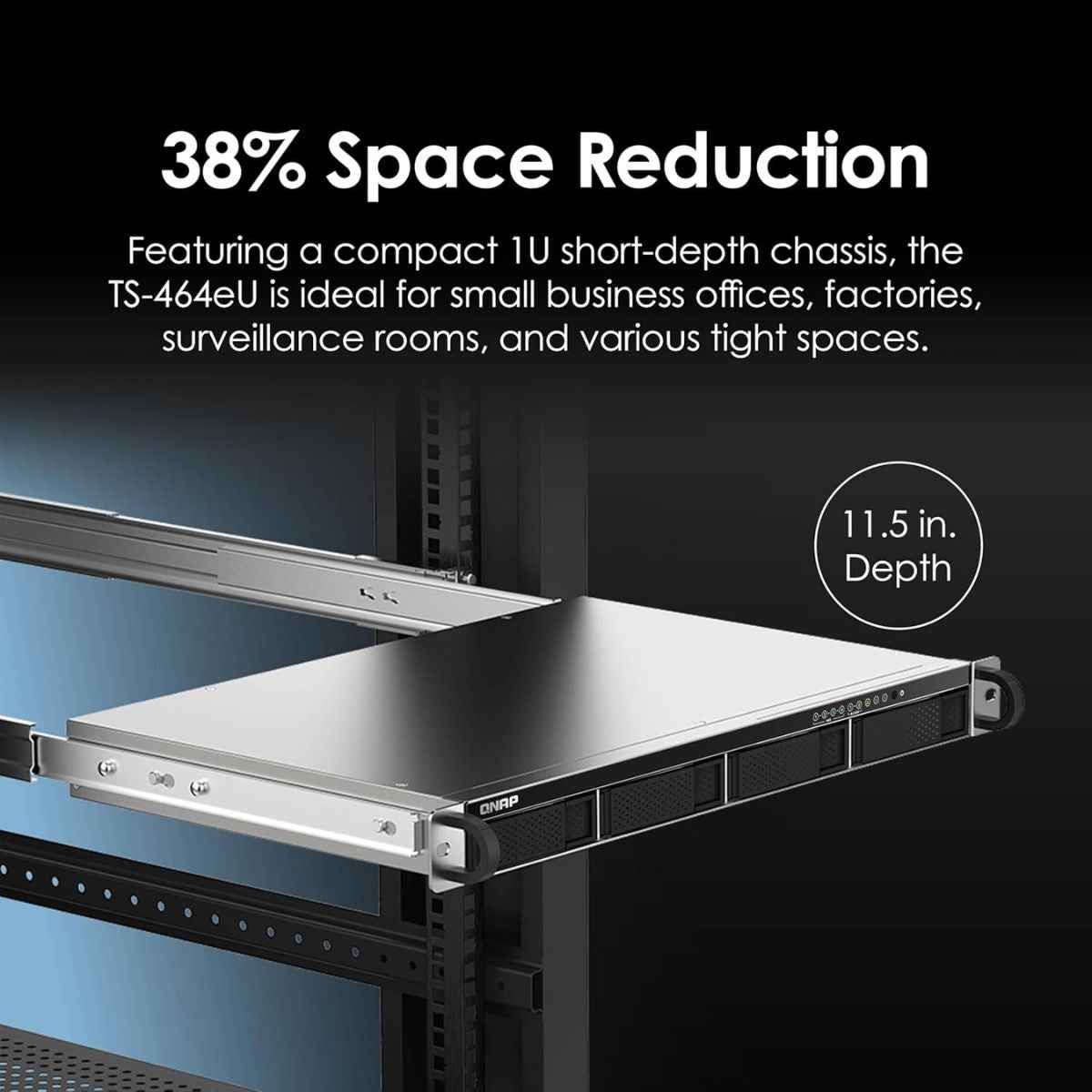 QNAP TS-464eU-8G 1U 4-Bay Rackmount NAS – Intel® Celeron®, 2.5GbE, NVMe, HDMI | 3 Years Warranty