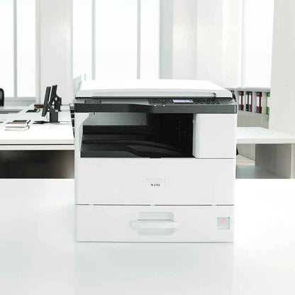Ricoh M 2701 A3 Black & White Multi-Function Laser Printer, Copy, Print, Scan, 4-Line LCD Operation Panel, Prints Up to 27 ppm Speed, 600 x 600 dpi Resolution, 600 Standard Input Sheet, White | M 2701