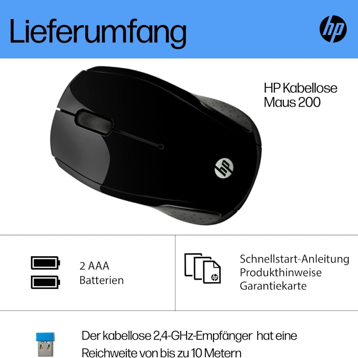 HP 200 Wireless Mouse | 1,000 DPI Optical Sensor | 2.4GHz Wireless Connectivity | Black | X6W31AA