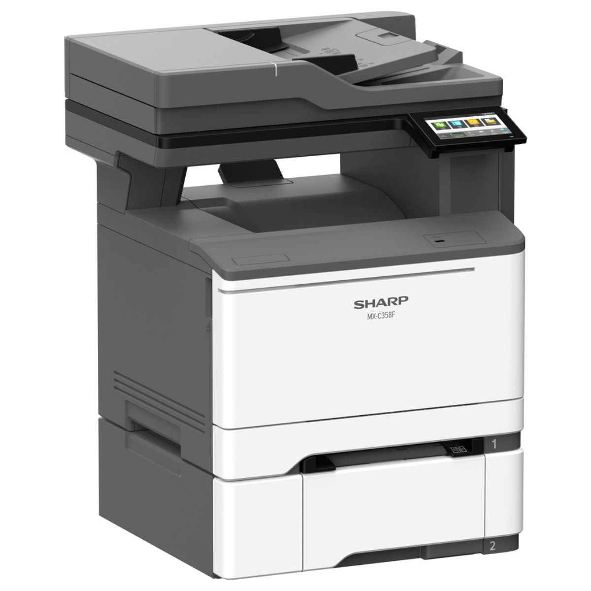 Sharp MX-C358F Multifunction Printer, 4.3" Colour LCD Touchscreen, 1200 x 1200 DPI Resolution, 33 Colour, 33 B/W PPM Print Speed, Max 2001 Sheets Paper Capacity, Gray | MX-C358F