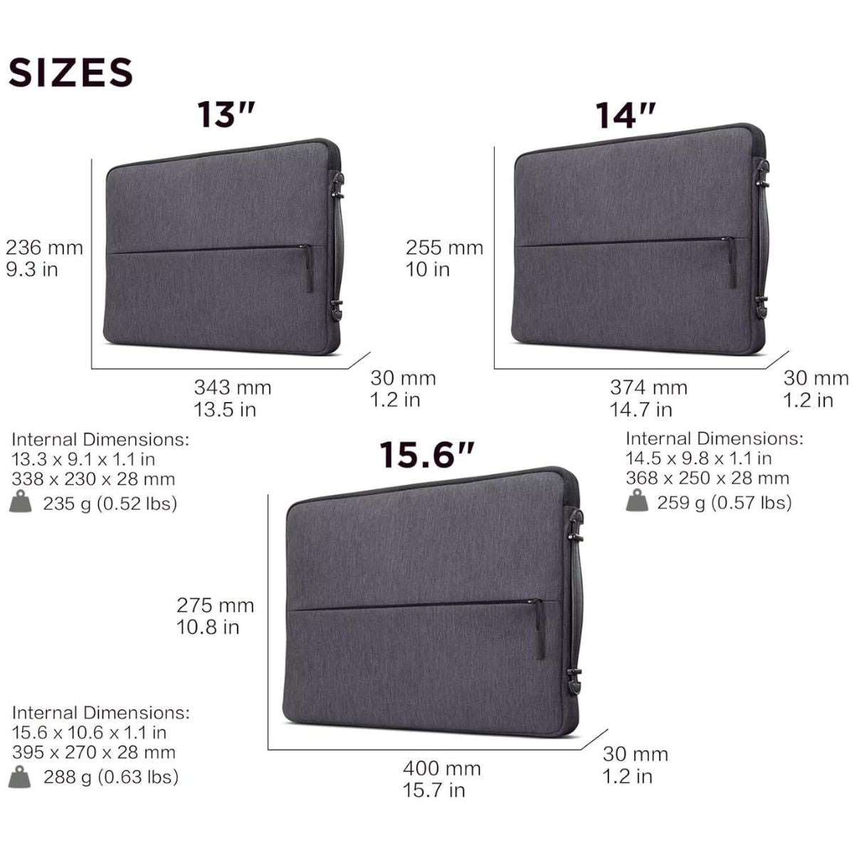 Lenovo Urban Laptop Sleeve for 13" Notebook | Water Resistant | Padded Protection | Accessory Storage | Extendable Handle | Charcoal Grey | GX40Z50940