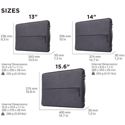 Lenovo Urban Laptop Sleeve for 13" Notebook | Water Resistant | Padded Protection | Accessory Storage | Extendable Handle | Charcoal Grey | GX40Z50940