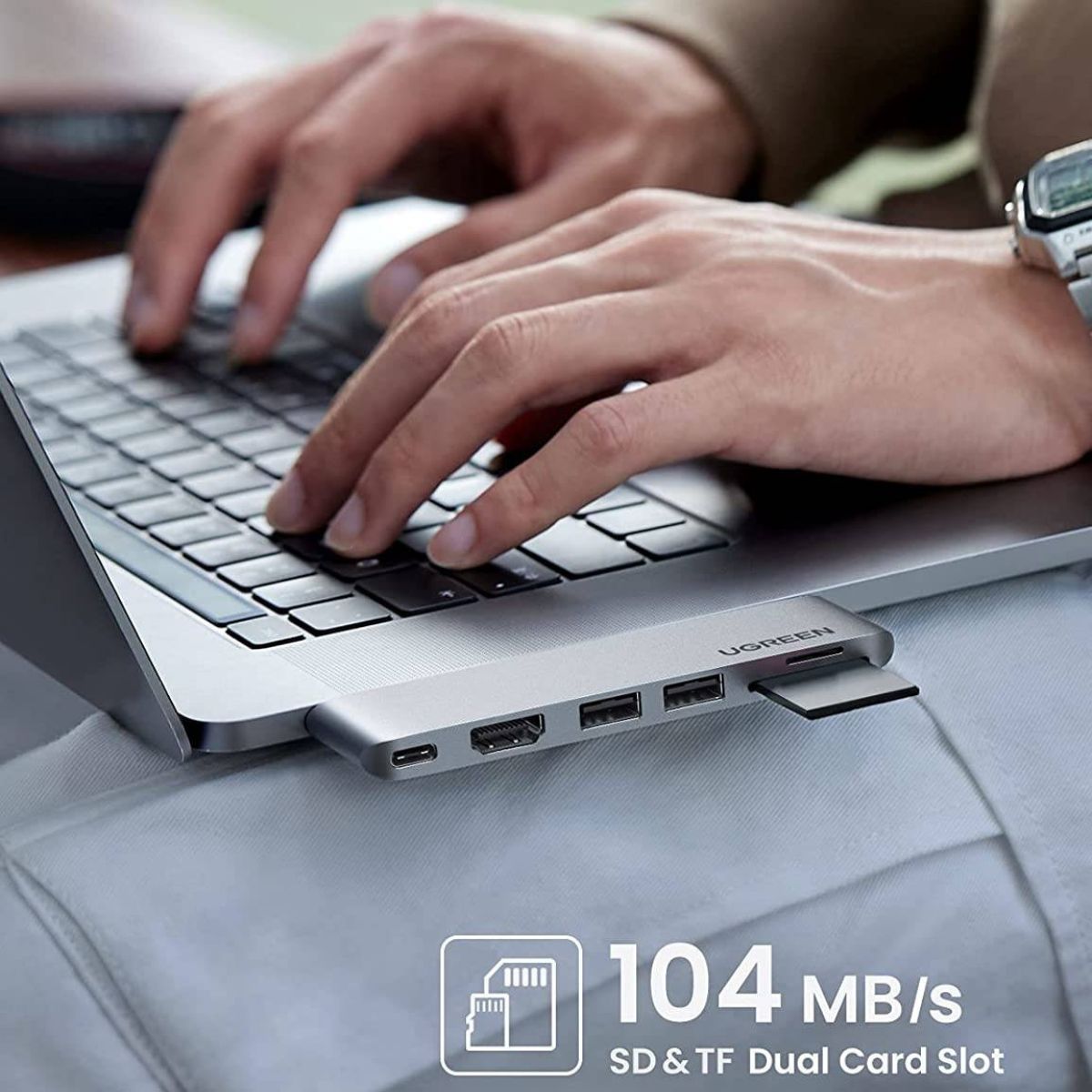UGREEN 80856 6-in-2 USB-C Hub Adapter | 4K HDMI | 5Gbps | SD/TF Card Reader | 2×USB 3.0 | MacBook Pro &amp; Air | Silver