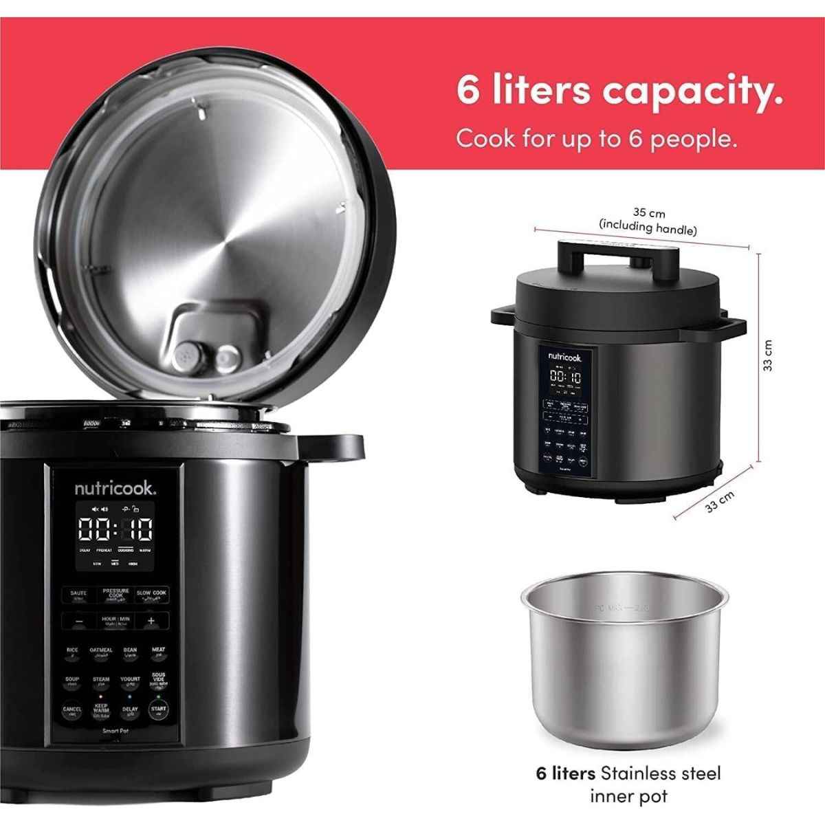 Nutricook Smart Pot 2 6L – NC‑SP204K 9‑in‑1 Electric Multicooker with 12 Smart Programs